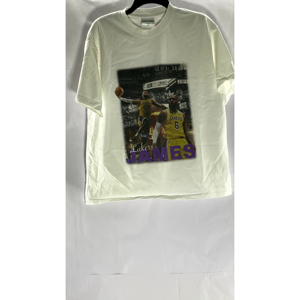 DOGTOWN Women's White Lebron James Lakers Graphic Short Sleeve T-Shirt SZ XXS